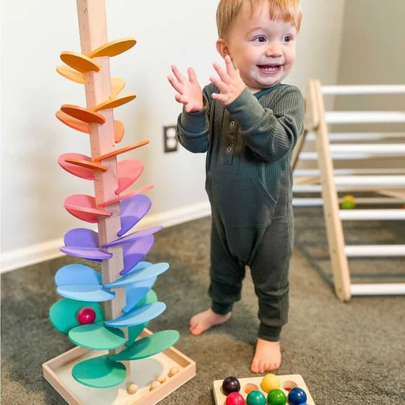 Regenturm mit Klang – Pädagogisches Holzspielzeug mit Murmeln für Kinder