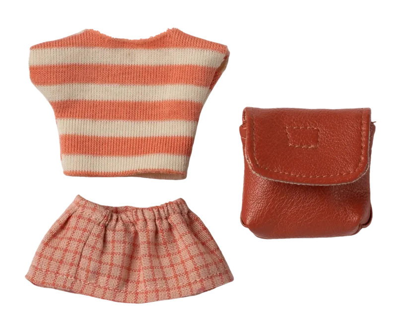 Maileg - Kleidung und Tasche Große Schwester Maus - Koralle