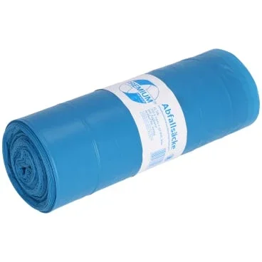DEISS PREMIUM Zugbandsäcke 120 Liter blau T60 - Müllsäcke mit Zugband, ca. 1150 g pro Rolle - Med-Praxisbedarf