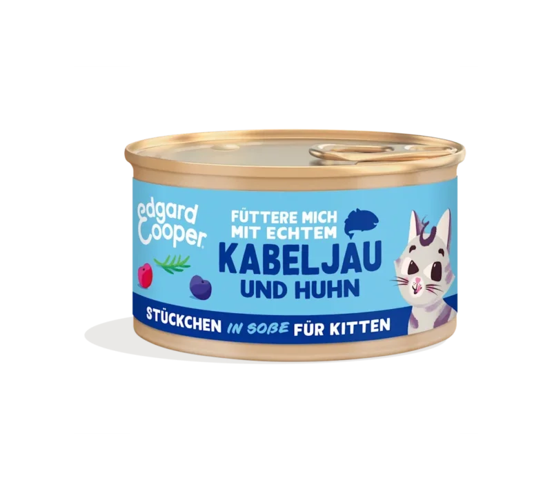 Edgard & Cooper Kitten Stückchen in Sauce Kabeljau & Huhn mit Blaubeeren