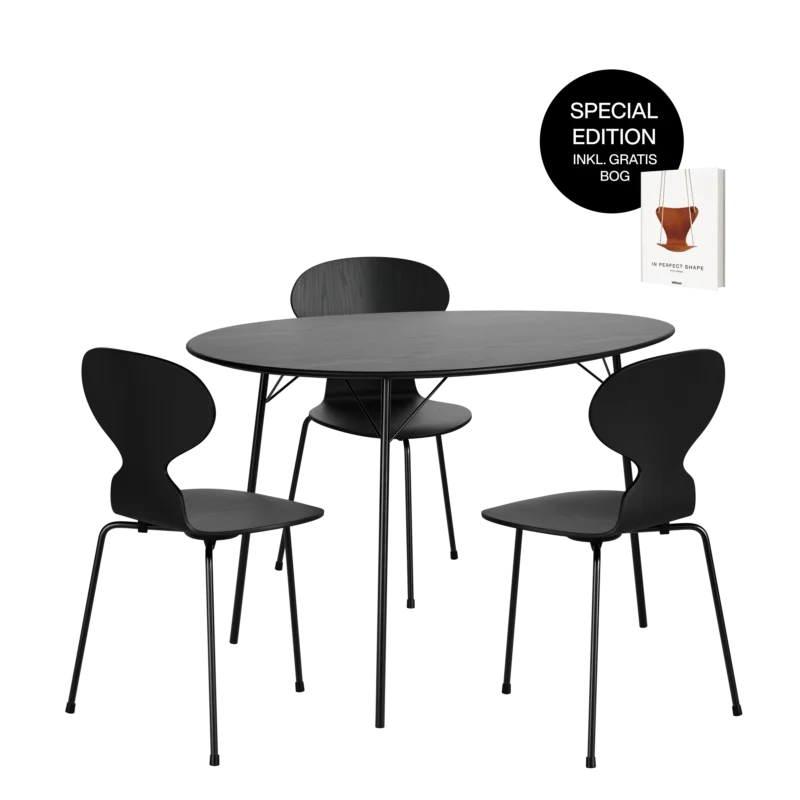Arne Jacobsen Signaturset: Special Edition Egg Tisch m. 3 Ant Stühle - Schwarz