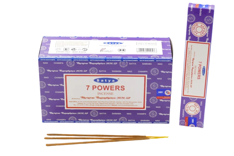Satya - 7 Powers (7 KrĂ€fte) - RĂ€ucherstĂ€bchen â 15 g Schachtel (ca. 12â15 StĂ€bchen)