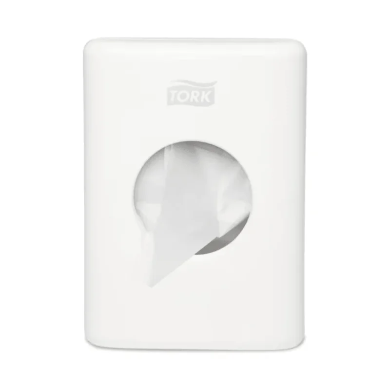 Der Tork 566000 Spender für Hygienebeutel Elevation B5 von Essity Professional Hygiene Germany GmbH kombiniert mit seinem weißen, rechteckigen Design und der runden Öffnung Stil und Funktionalität und bietet eine elegante und zugleich praktische Ergänzung, die ein frisches, weißes Handtuch ausgibt und die Eleganz jedes Badezimmers unterstreicht.