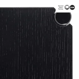 USM Haller Tisch black oak tabletop corner with chrome detail