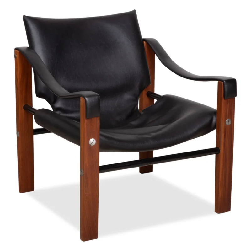 Arkana Safari Leder Holz Sessel Schwarz by Maurice Burke Vintage
