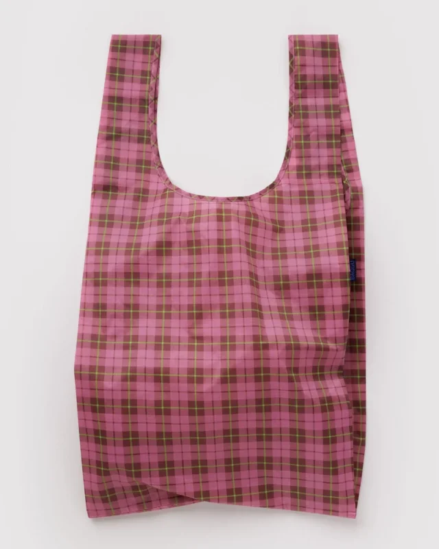 BAGGU - BIG BAGGU Große Einkaufstasche • Azalea Pink Tartan - ROSA ECK