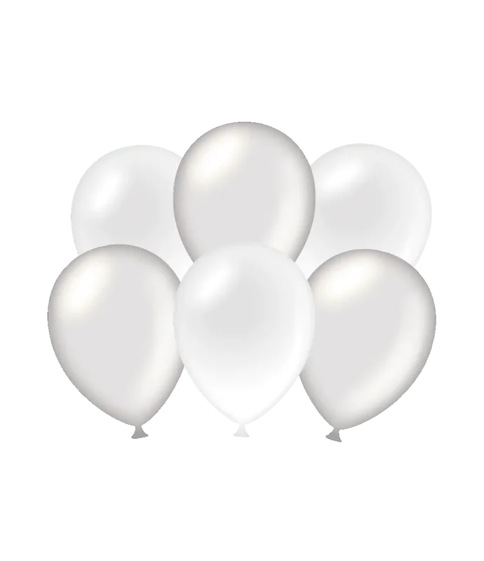 Ballonnen Zilver/Wit Metallic 30cm 6st van Paper Dreams koop je bij Partywinkel