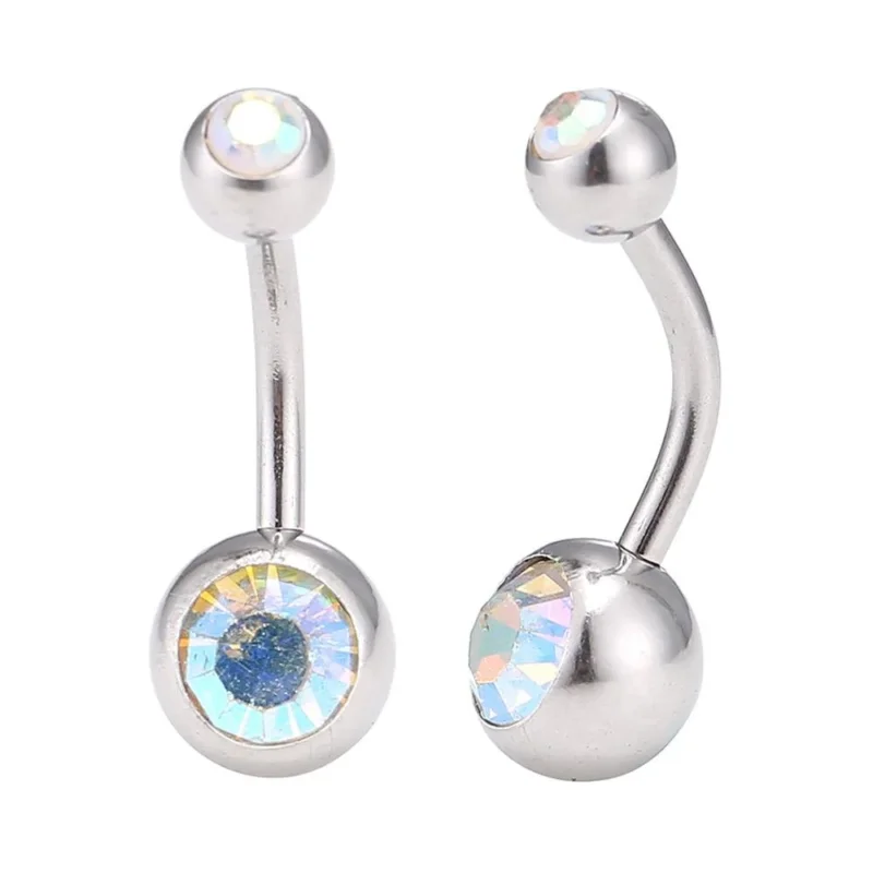 Bauchnabelpiercing Edelstahl silberfarben Stein weiß bunt schimmernd beide Kugeln - chic - net.de