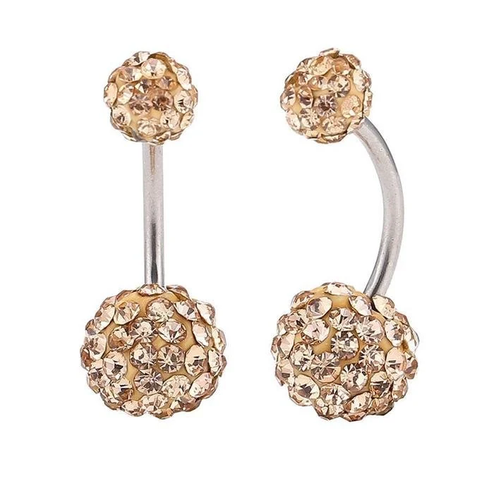 Bauchnabelpiercing Zirkonia Steine orange braun 2 Kugeln Bananenpiercing Edelstahl - chic - net.de