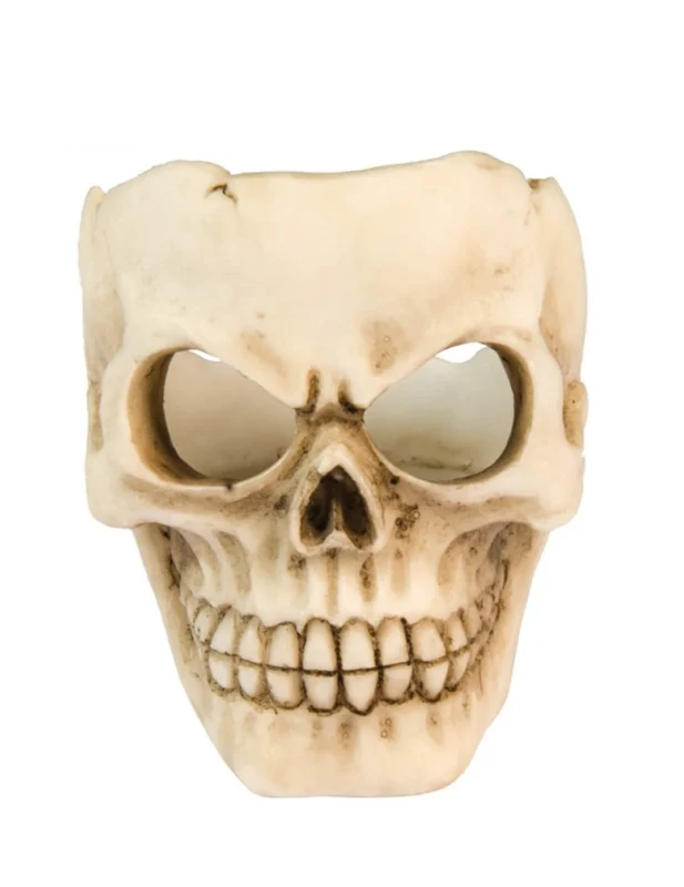Bougeoir tête de mort souriante pour décoration beige aspect os