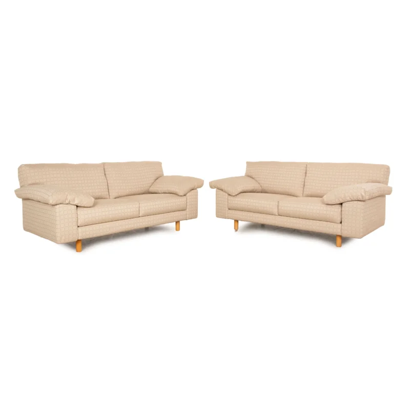 Brühl Stoff Sofa Garnitur Creme 2x Zweisitzer Couch