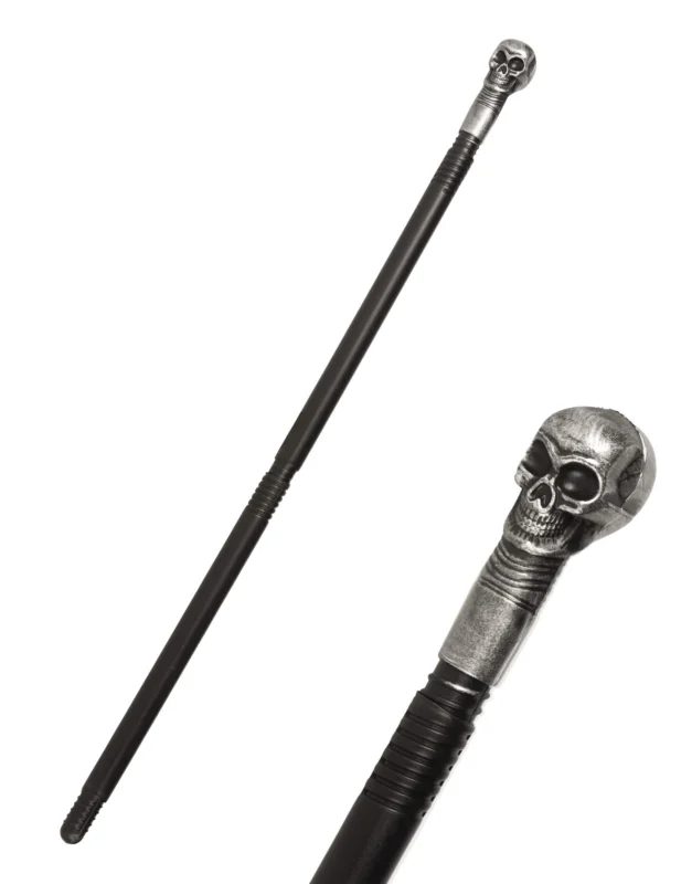 Totenkopf-Zepter Halloween-Zubehör Gehstock schwarz-silber 75 cm