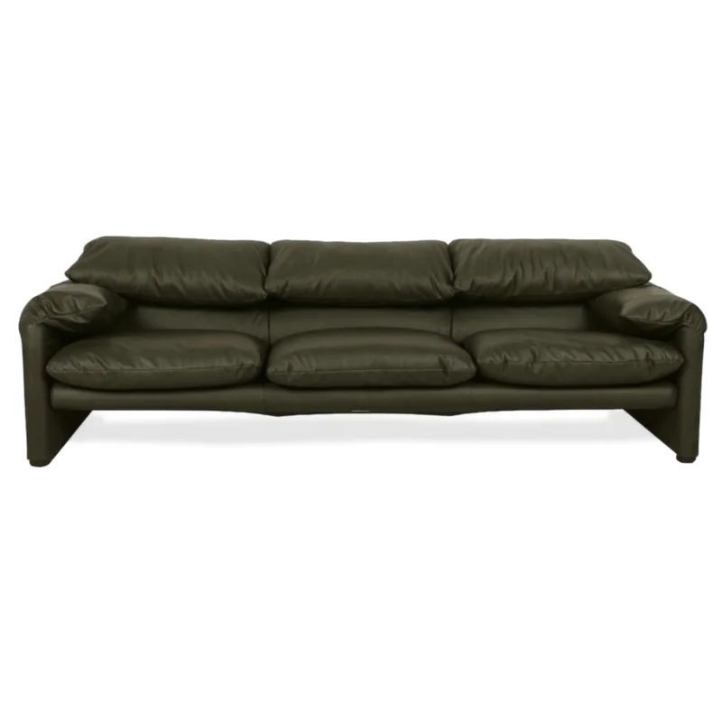 Cassina Maralunga veganes Leder Dreisitzer Moosgrün Sofa Couch manuelle Funktion Neubezug