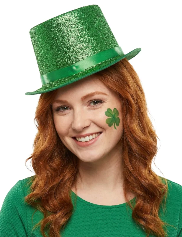 Chapeau haut de forme vert brillant pour adulte à paillettes