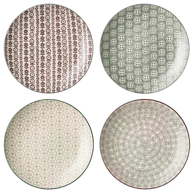 Bloomingville Karine Teller, 4er Set, Bunt, 25cm, Steingut, dänisches Design