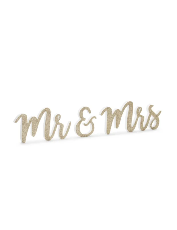 Décoration en bois Mr et Mrs pour mariage dorée pailletée
