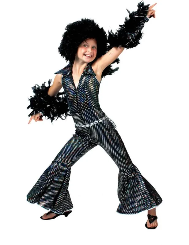 Déguisement disco pour fille noir brillant à paillettes
