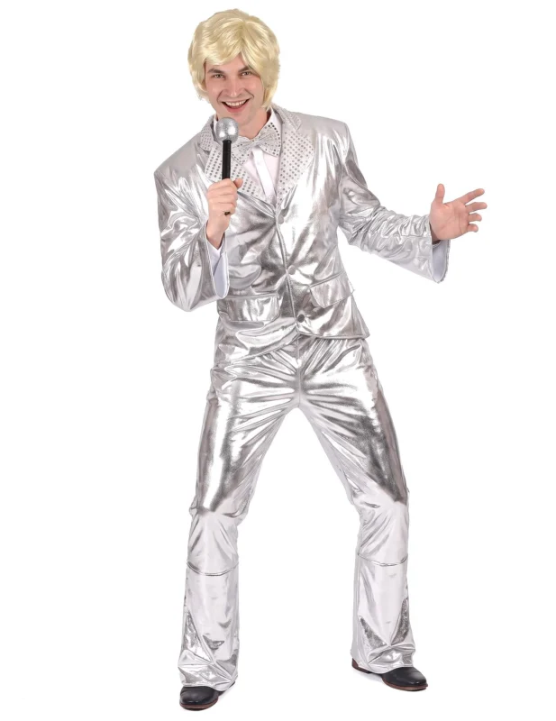 Glänzendes Disco-Kostüm silber für Herren
