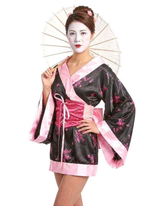 Geisha-Kostüm für Damen Floral schwarz-rosa
