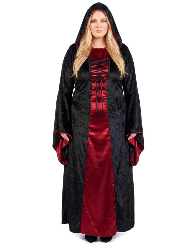 Gothic Hexenkostüm Plus Size für Damen rot-schwarz
