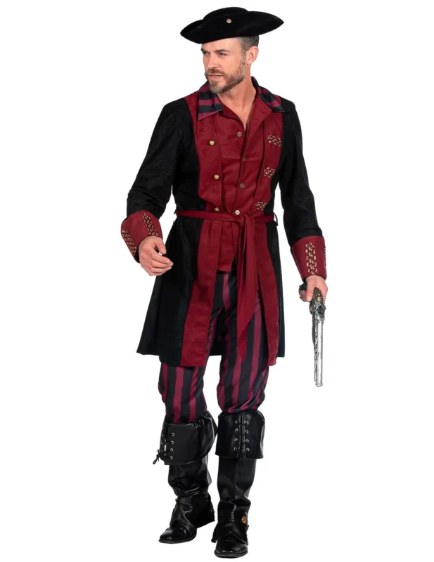 Luxus-Piratenkostüm für Herren in Schwarz und Bordeaux