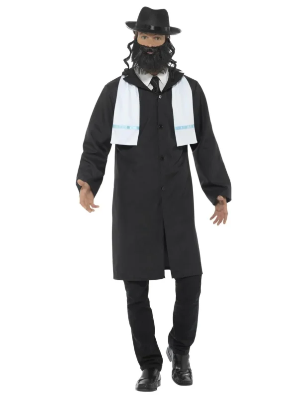 Déguisement de rabbin pour adulte noir avec chapeau et barbe