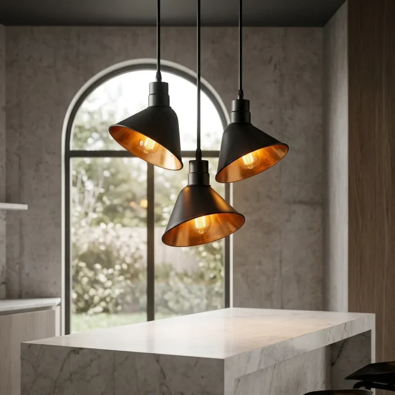 Industrielle schwarze Gold Pendelleuchte E27 Metall Deckenlampe~3705