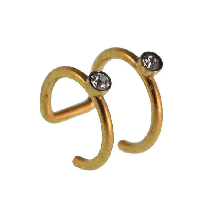 Ear cuffs, Fake Helix Ohrklemme, Edelstahl golden, zweilagig mit Glitzersteinen - chic - net.de