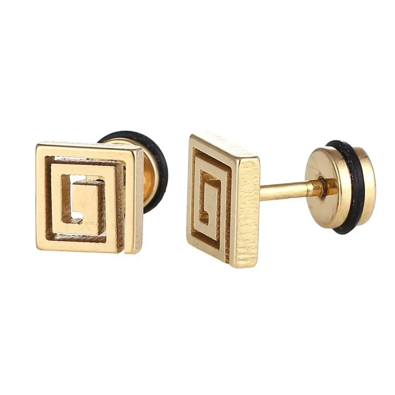 Fake Piercing Expander goldfarben Linien im Quadrat Schaubverschluss Edelstahl - chic - net.de