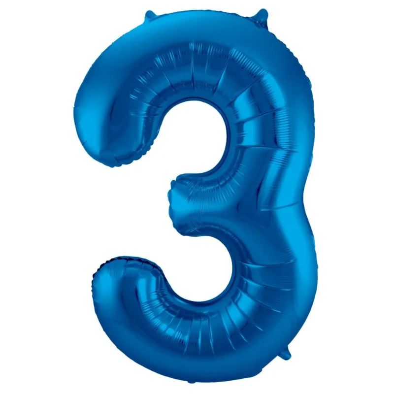 Folie Ballon Cijfer 3 Blauw Metallic XL 86cm leeg van Folat koop je bij Partywinkel