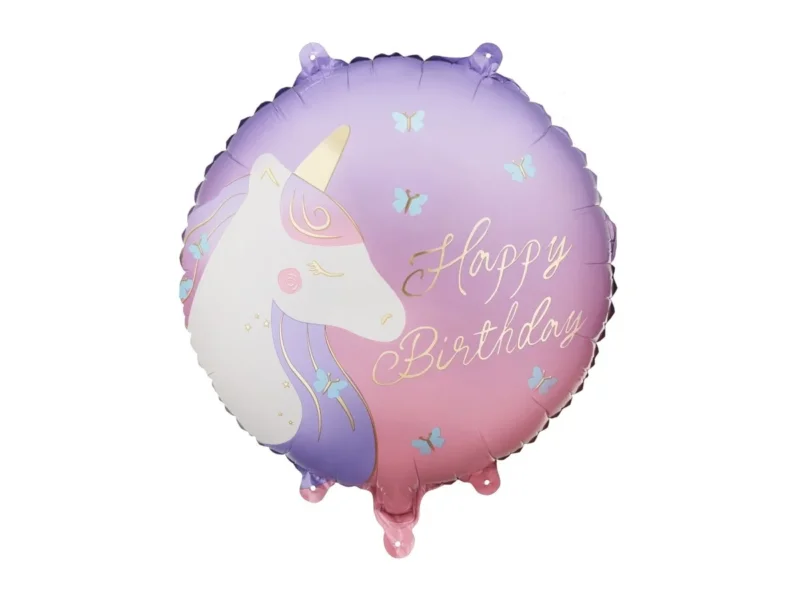Folieballon rond Happy Birthday met eenhoorn, 35x35 cm, mix van Partydeco koop je bij Partywinkel