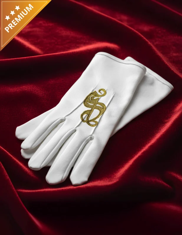 Gants brodés de Saint-Nicolas luxe pour adulte blancs avec broderie dorée