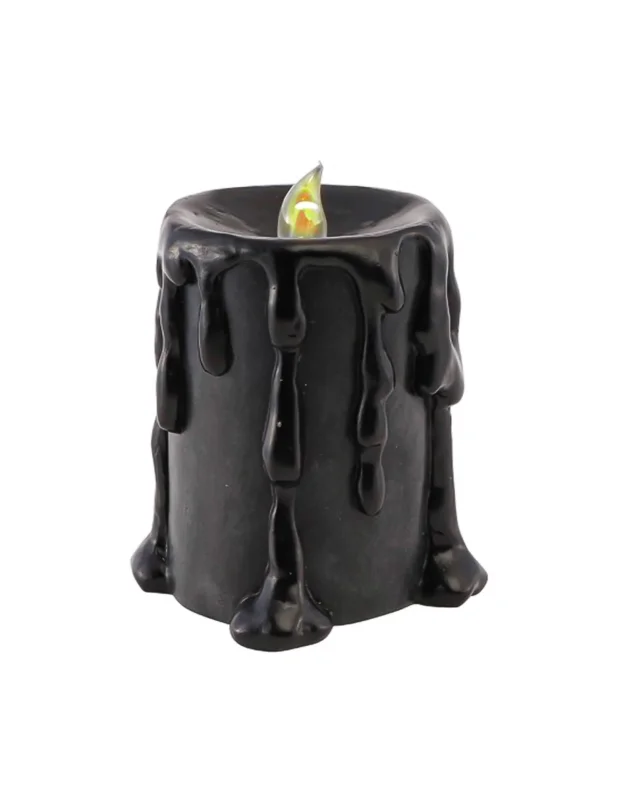 GroÃŸe LED-Kerze schwarz aus Resin 10 x 8,5 x 12 cm - Halloween Deko