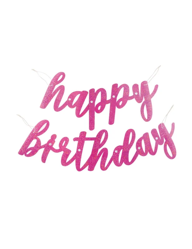 Guirlande en carton Happy Birthday pour anniversaire rose pailleté