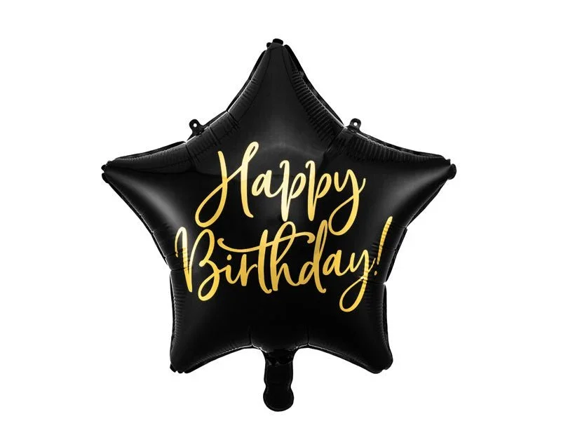 Helium Ballon Ster Happy Birthday Zwart Leeg 40cm van Partydeco koop je bij Partywinkel