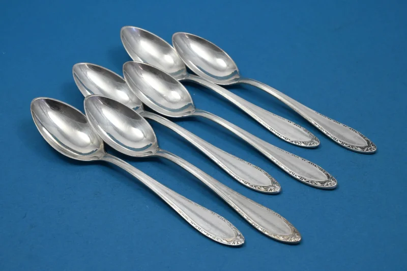 6 antike Jugendstil Teelöffel von Bruckmann, versilbert
