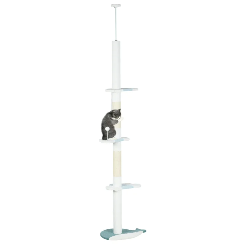 easycomfort easycomfort albero tiragraffi per gatti a soffitto con palo regolabile da 225 255 cm pallina e piattaforme bianco