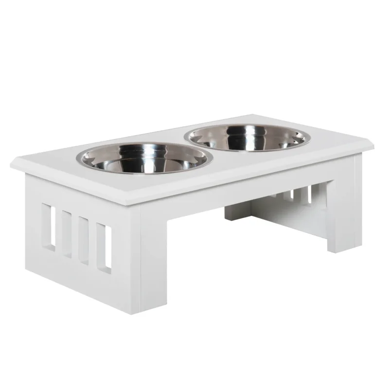 easycomfort easycomfort ciotole rialzate per cani piccoli e taglia media supporto in mdf con 2 ciotole in acciaio bianco