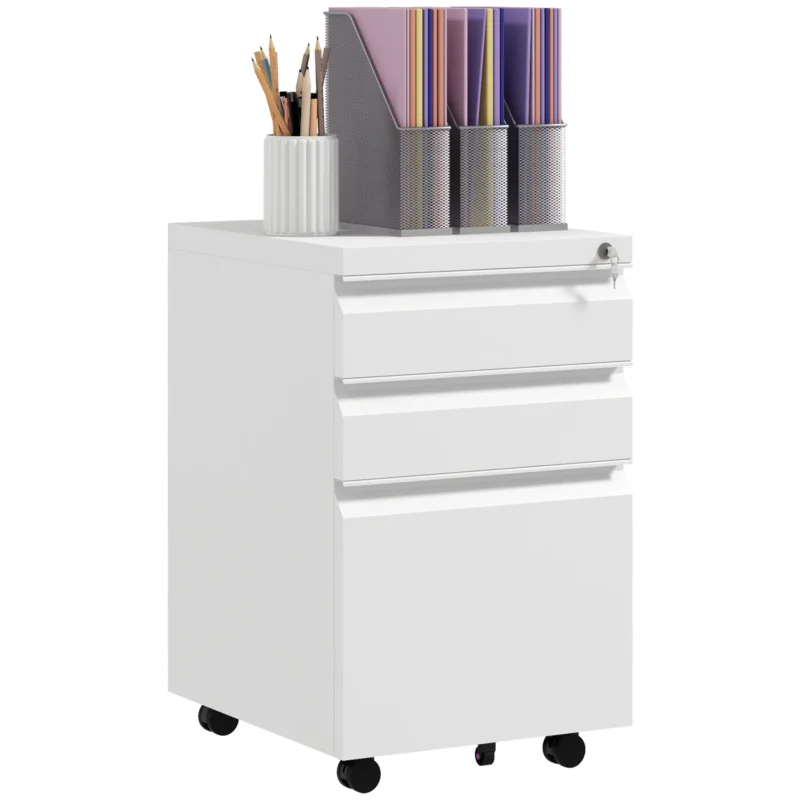 easycomfort easycomfort mobiletto da ufficio a 3 cassetti con barra regolabile e vassoio in acciaio 37x43 5x60 cm bianco