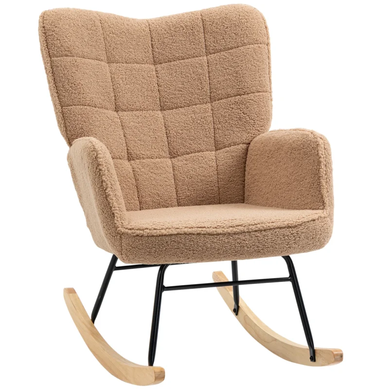 easycomfort easycomfort poltrona a dondolo imbottita in legno e acciaio con rivestimento boucle 71x98x101 cm marrone