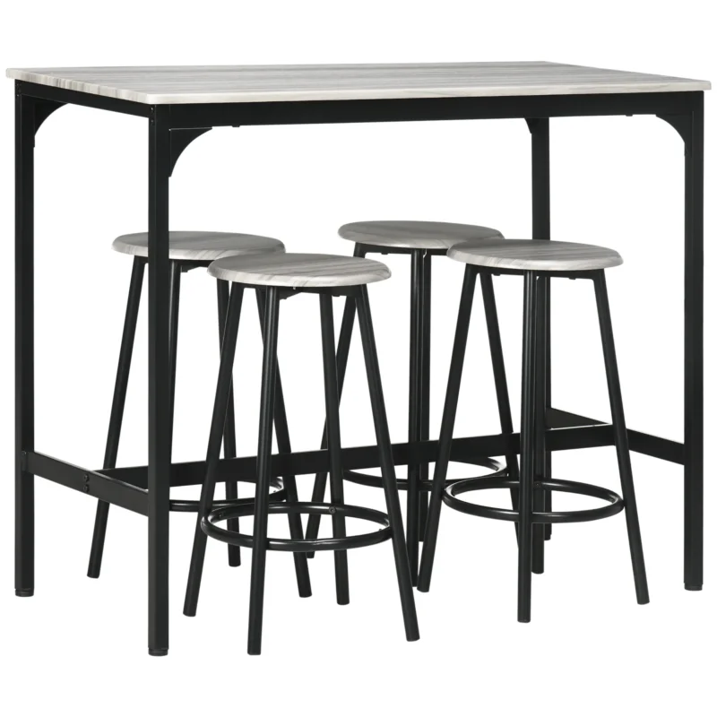 easycomfort easycomfort set da pranzo 5 pezzi con bancone da bar 110x50x89 5 cm e sgabelli 30x60 5 cm in legno e metallo grigio e nero
