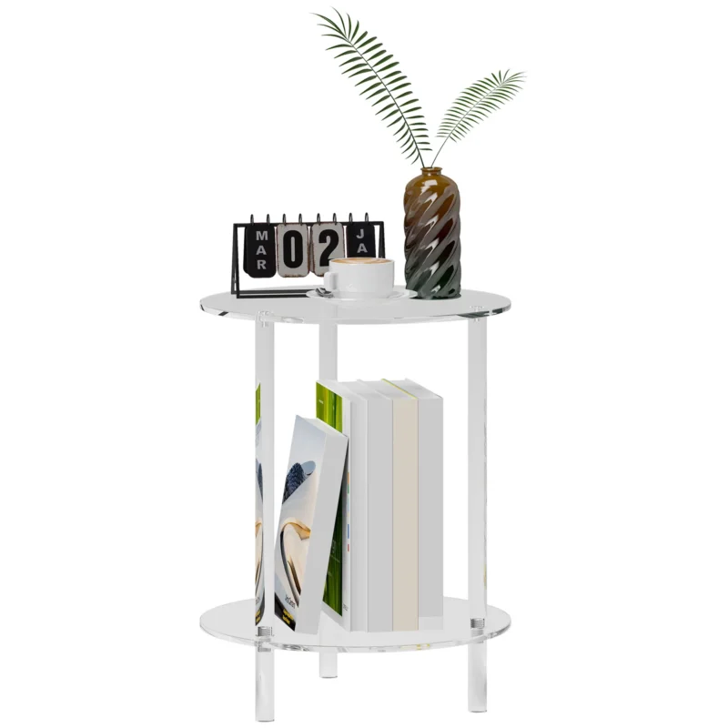easycomfort easycomfort tavolino basso rotondo a 2 livelli in acrilico per interni 40x50 cm trasparente