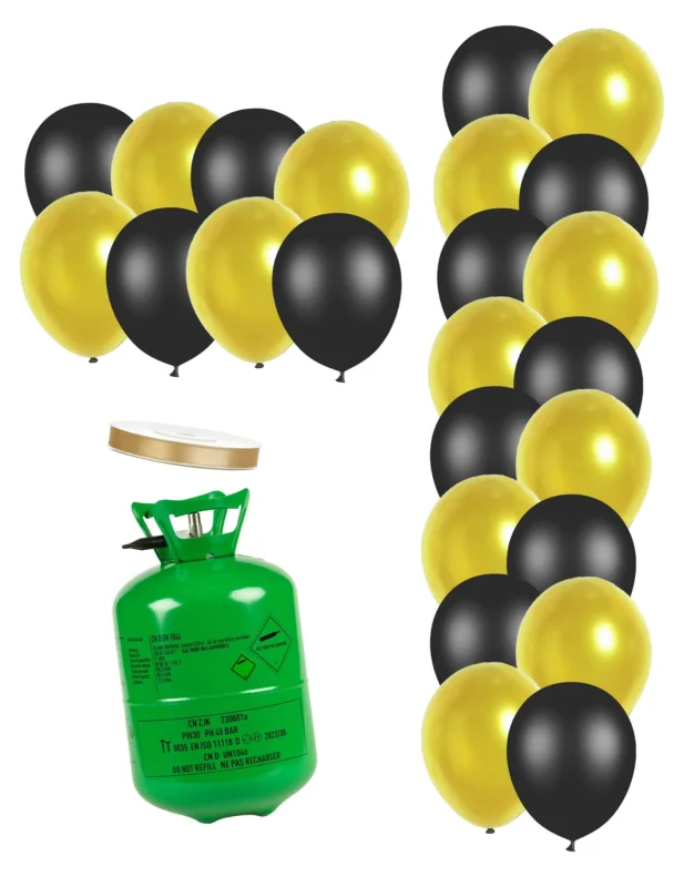 Heliumflaschen-Set mit 24 Ballons schwarz-gold