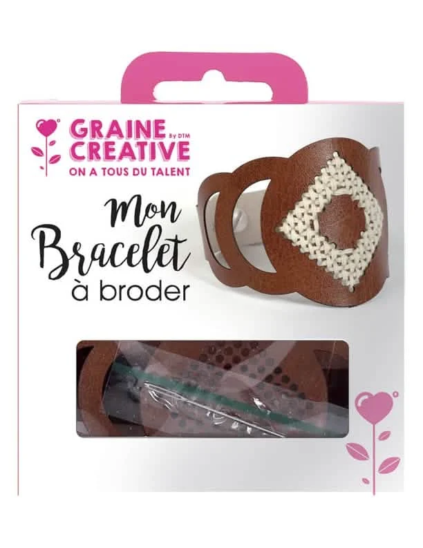 Kit bracelet à broder manchette motif rond pour adulte cuir marron