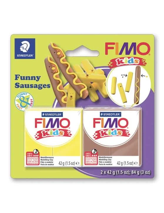 Kit pâte fimo® saucisses frites pour enfant jaune et marron