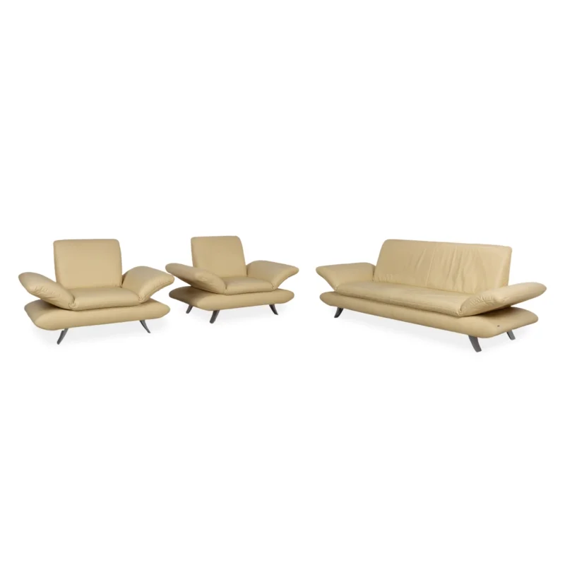 Koinor Rossini Garnitur Dreisitzer + 2x Sessel Leder Sofa Gelb Couch manuelle Funktion