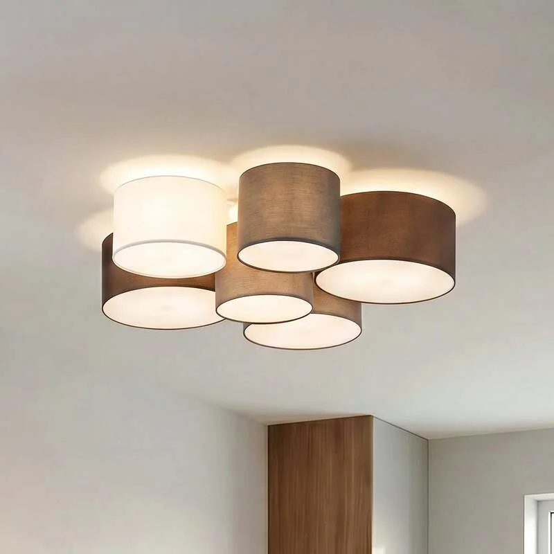 Lindby Deckenlampe Hängeleuchte Laurenz LED 6-flammig dimmbar grau/braun Ø99cm - 4251096563245