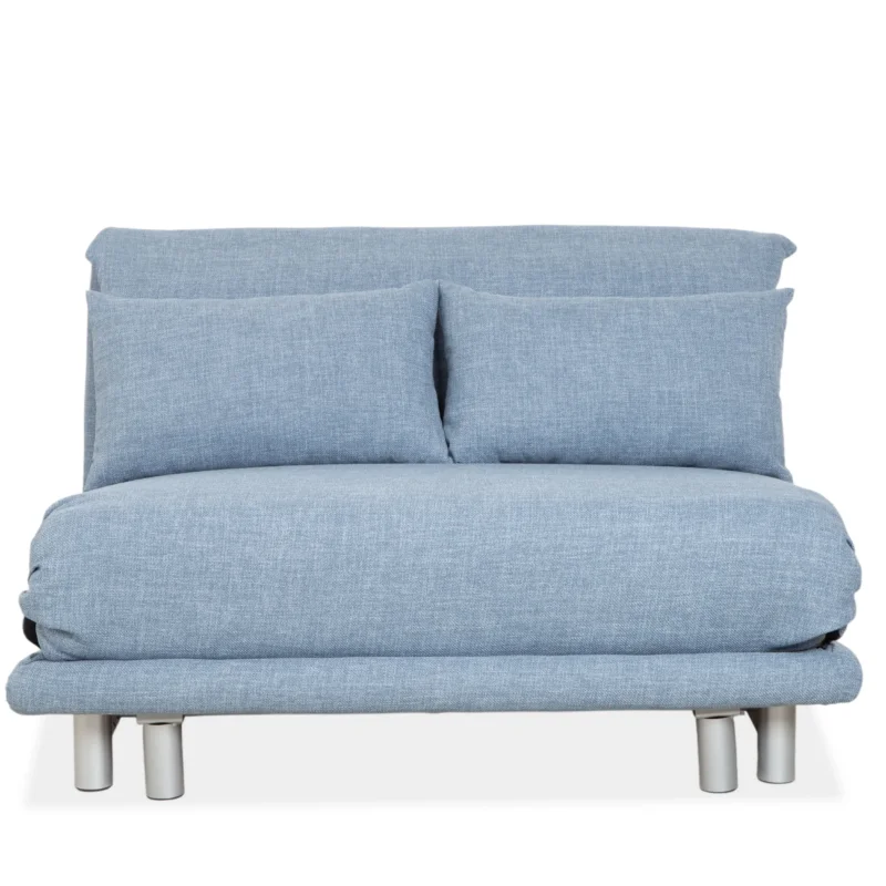 Ligne Roset Multy Zweisitzer Stoff Blau Hellblau Powderblue Silber manuelle Schlaffunktion Schlafsofa Couch Neubezug