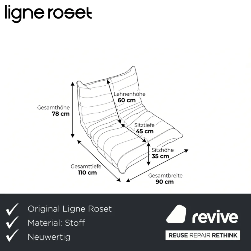 Ligne Roset Togo Sessel Stoff Dunkelgrau Anthrazit Neubezug