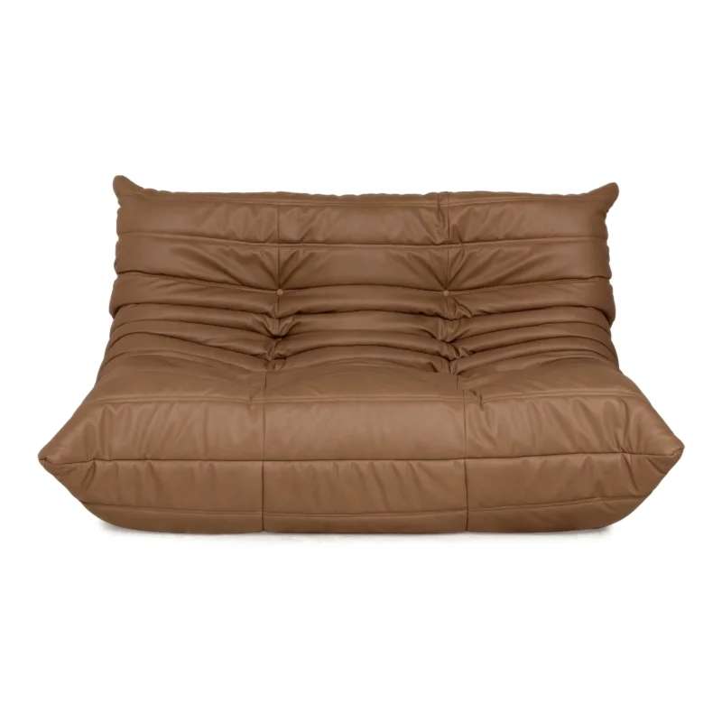 Ligne Roset Togo Zweisitzer Sofa Couch Veganes Leder Braun Cognac Neubezug